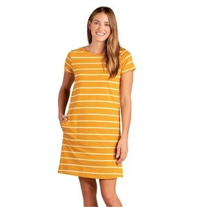 Toad & Co Windmere II Short Sleeve Dress, Yellow Stripe, Size S